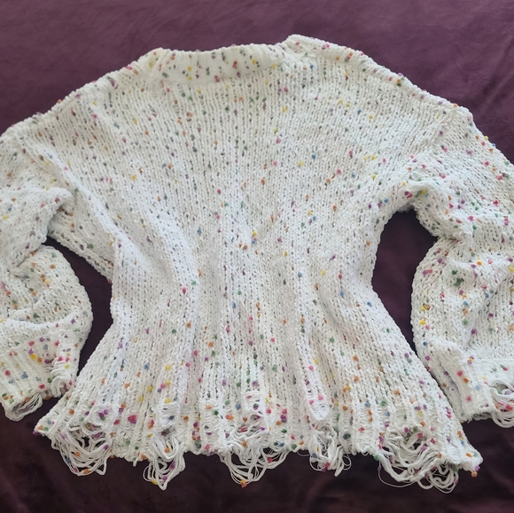 TIMING. Cream Speckled Confetti Oversized Destressed Sweater. Medium. - Picture 8 of 8